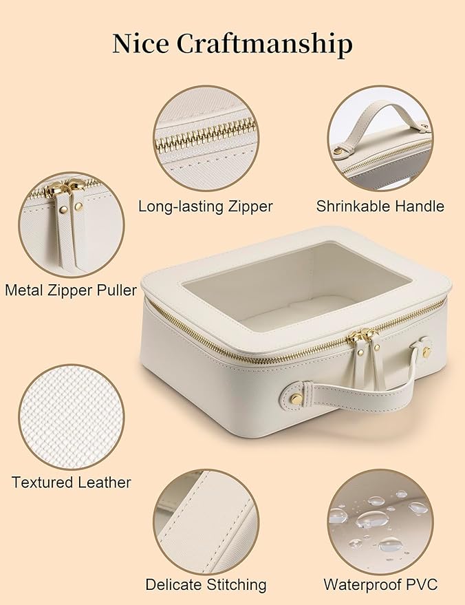 Keains Clear Makeup Bag Set，Cosmetic Organizer Case Transparent Waterproof Travel Toiletry Bag with Zipper，Portable Make Up Organizer Traveling Compact Car Bag for Essentials（Mint Green）