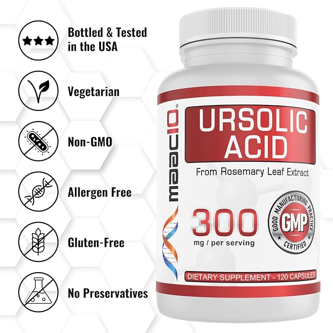 MAAC10 Ursolic Acid 300mg | Sourced from Rosemary Extract | Third-Party Lab Tested | AMPK & Sirtuin Activator
