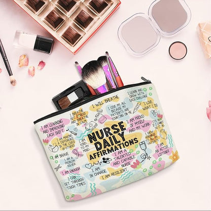 Daily Affirmations Makeup Bag Nurse Accessories for Work Nurse Gifts Nursing Student Essentials Inspirational Gifts for Women Female RN Nurse Coworker Birthday Friendship Nurse Day Travel Toiletry Bag