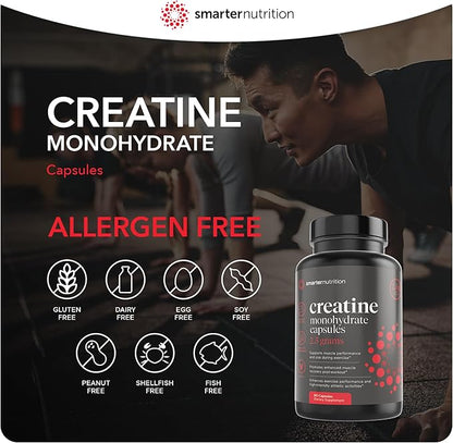 Smarter Nutrition Creatine Monohydrate Pills with 2500mg (2.5g) Per Serving, Vegan Capsules - Pre & Post Workout Recovery Support, Promotes Muscle Mass &. Endurance - 60 Count[30-Day Supply]