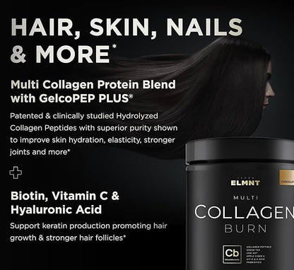 ELMNT Premium Chocolate Collagen for Women Weight Loss & Beauty w. Probiotics, ACV, KSM66, Hyaluronic Acid, Biotin & Patented Multi Collagen Peptides Protein Powder - Colageno Hidrolizado for Women