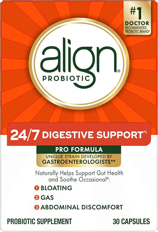 Align Probiotic, Pro Formula, Probiotics for Women and Men, Daily Probiotic Supplement, Helps Relieve Occasional Bloating & Gas*, #1 Doctor Recommended Brand‡, 30 Capsules (Packaging May Vary)