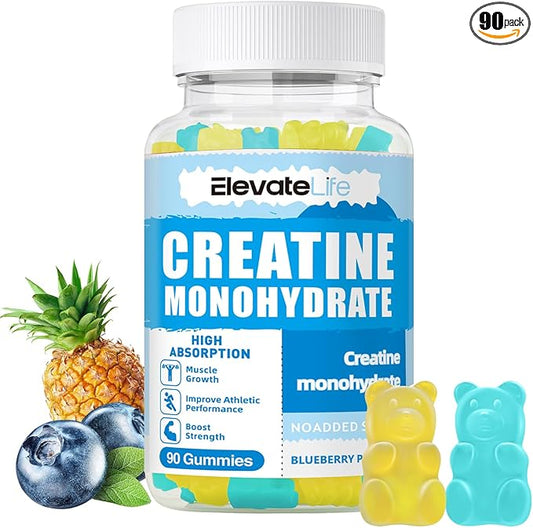 Creatine Monohydrate Gummies 5000mg for Men & Women, Chewables Creatine Monohydrate for Muscle Strength, Muscle Builder, Energy Boost, Pre-Workout Supplement(90 Count)-Blueberry Pineapple