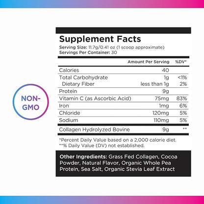 Livingood Daily Chocolate Collagen Powder - Hydrolyzed Collagen Peptides Powder Plus Vitamin C - Complete Protein with 20 Amino Acids - Type I & III, Grass-Fed, Keto, Paleo - 30 Servings, 12.3oz