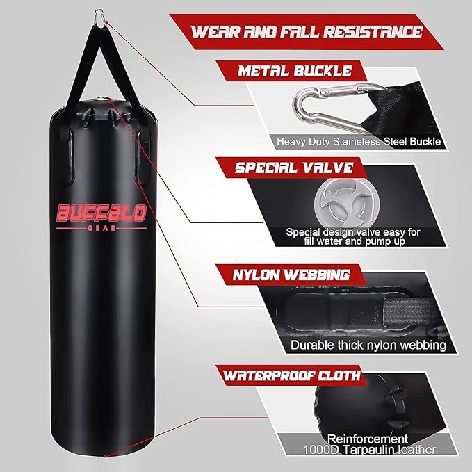 Buffalo Gear Heavy Water Punching Bag, 225LB 165LB 86LB Adjustable Training Punching Bag for Kickboxing Boxing Gym Home Training for Youths Kids