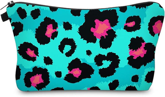 Cute Travel Makeup Bag Cosmetic Bag Small Pouch Gift for Women (Big Leopard Jade Green)