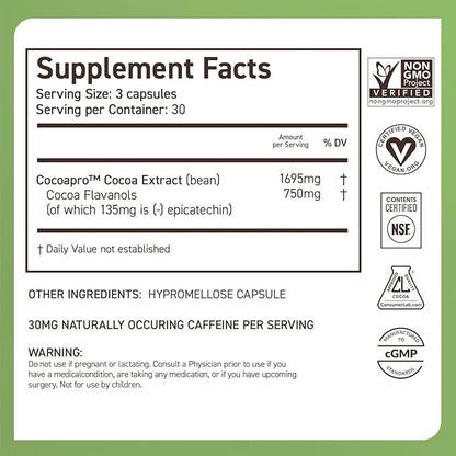 CocoaVia Memory+ Brain Supplement, 90 Day, 750 mg Cocoa Flavanols, Memory & Brain Booster, Vegan, Plant Based, Gluten Free, 270 Capsules