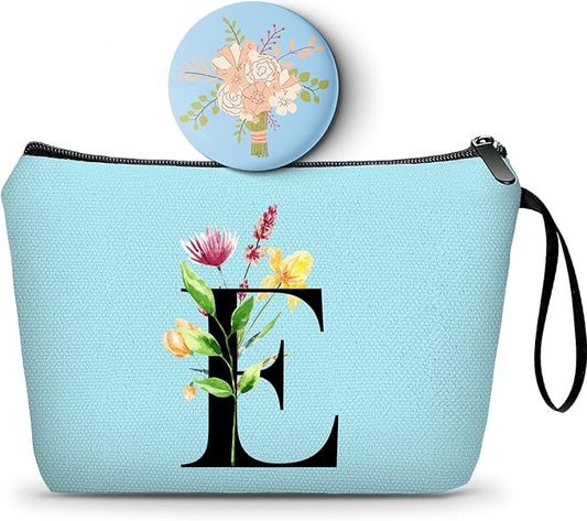 SEAMOON Women Birthday Unique Bride to be Bridal Shower Initial Gifts for Mom Sister Friend Her Teacher Aunt Makeup Cosmetic Bag with Mirror Mothers Day Christmas Graduation E