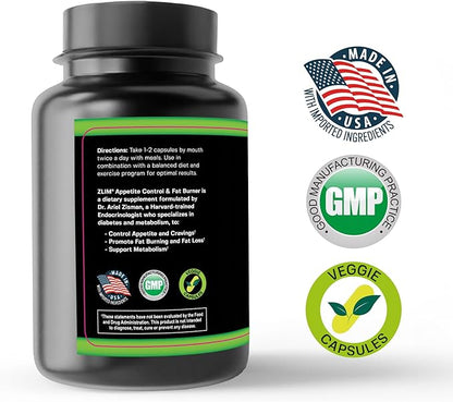 Zlim Appetite & Weight Control Dietary Supplement for Men and Women – Increase Fiber and Antioxidant Intake, Energy Booster, All Natural Ingredients (90 Veggie Capsules)