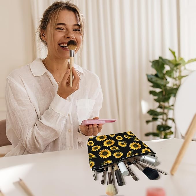 Sunflower Multifunctional Makeup Bag - Flower Toiletry Pouch, Gift for Her