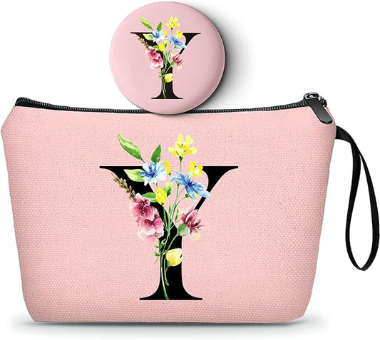 SEAMOON Appreciation Initial Monogram Gifts for Sisters from Sister Employees Team Bride Womens Unique Mom Personalized Makeup Cosmetic Bag with Mirror Mothers Day Christmas Graduation Y
