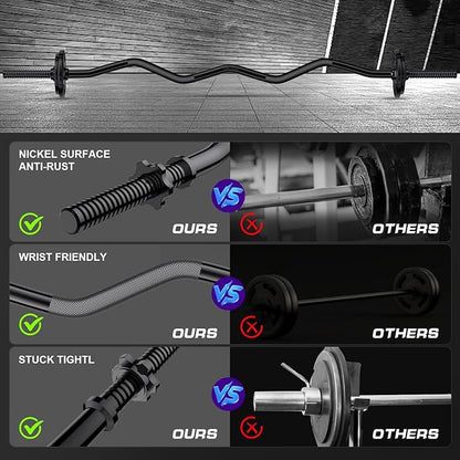 47" EZ Curl Bar Weight Lifting Bar 1-inch Curling -2 Star Collars(280lb Weight