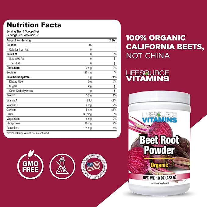 LifeSource Vitamins Beet Root Powder - Organic 10 oz - 57 Servings - US California Beets - Non-GMO