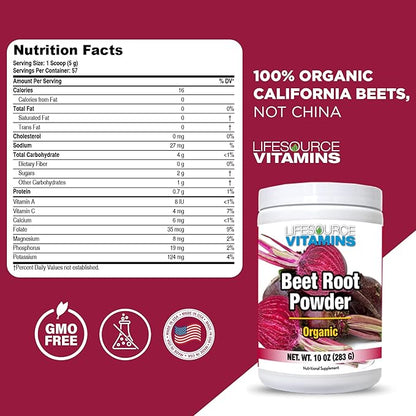 LifeSource Vitamins Beet Root Powder - Organic 10 oz - 57 Servings - US California Beets - Non-GMO