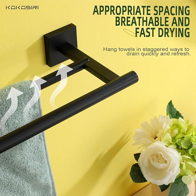 KOKOSIRI Towel Rails Bathroom Double Towel Bars Matte 20 Inch B5005BK-L20
