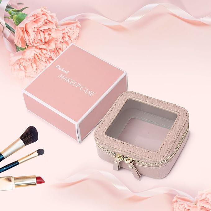 Small Makeup Bag Mini Clear Cosmetic Makeup Case & Toiletry Bag with Zipper Women's Purse Organizer & Car Essentials (Pink, MINI-3)