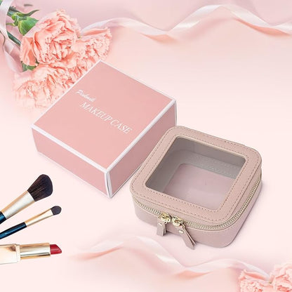 Small Makeup Bag Mini Clear Cosmetic Makeup Case & Toiletry Bag with Zipper Women's Purse Organizer & Car Essentials (Pink, MINI-3)