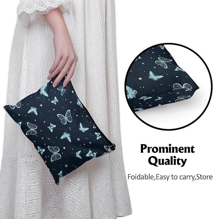 Cafl Beautiful Butterfly Makeup Bag Cute Butterfly Zipper Pouch Cosmetic Pouch Large Travel Linen Make Up Organizer for Purse for Girls Women 10×8Inch