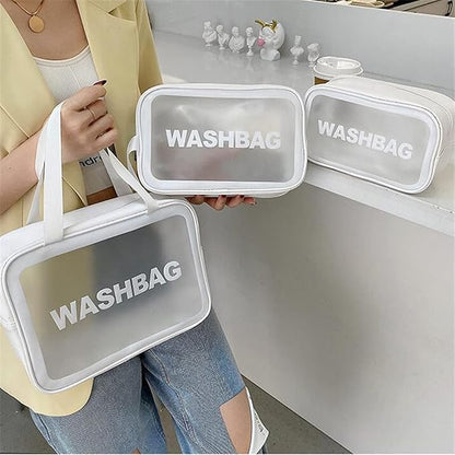 Travel Toiletry Bag for Women Men, Translucent Waterproof Travel Makeup Cosmetic Pouch Traveling Organizer for Toiletries, Cosmetic, Accessories (A-White)