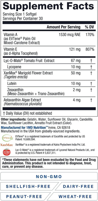 1MD Nutrition VisionMD Eye Vitamin CARMIS - Eye Supplement for Adults - with OptiLut Lutein & Zeaxanthin - Supports Vision Health Care, Everyday Eye Strain, & Occasional Dry Eye - 30 Softgels