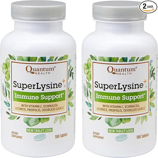 Quantum Health SuperLysine+ Advanced Formula Immune Support Supplement Lysine 1500 mg, Vitamin C Echinacea Licorice Bee Propolis & Odorless Garlic - 180 Tablets (Pack of 2)