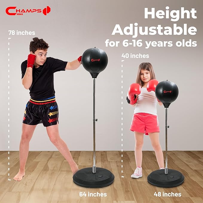 Champs MMA Boxing Freestanding Reflex Bag Dummy, Punching Bag with Stand and Gloves Set, Exercise Equipment for Agility, Hand-Eye Coordination Workout Kit