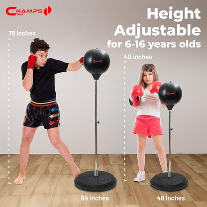 Champs MMA Boxing Freestanding Reflex Bag Dummy, Punching Bag with Stand and Gloves Set, Exercise Equipment for Agility, Hand-Eye Coordination Workout Kit
