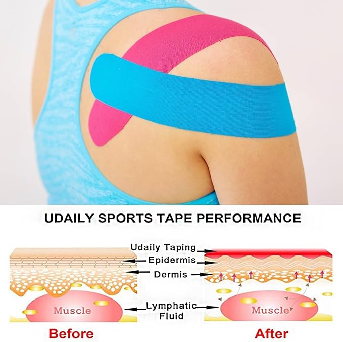 Waterproof Kinesiology Tape-4 Rolls | Elastic Athletic Tape for Joints Support & Muscle Pain Relief,Latex Free Cotton Sport Tape with Hole Perfect for Any Activity(4Color-Hollow)