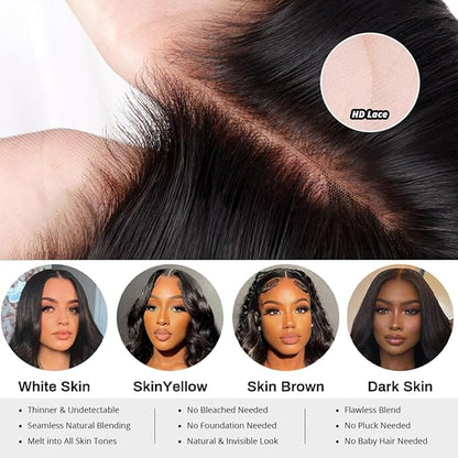 FABA Body Wave Lace Front Wigs - Human Hair, 30 Inch, 13x4 HD Lace, 180% Density, Natural Black, Pre-Plucked with Baby Hair