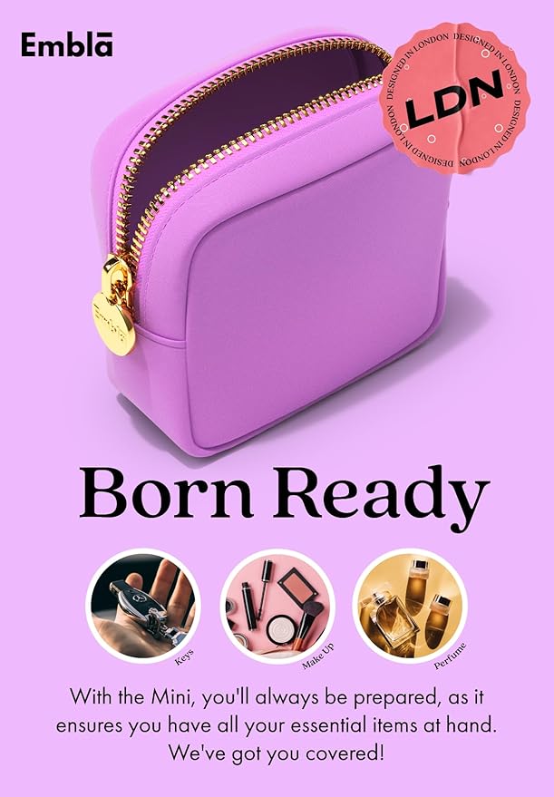 Embla Makeup Bag Travel Cosmetics Pouch and Toiletry Bag, Nylon Zipper Pouch Purse, Cute Make Up Organizer Storage Tote for Women Girls, Waterproof Travel Skincare Case, Small Makeup Bags, Plum