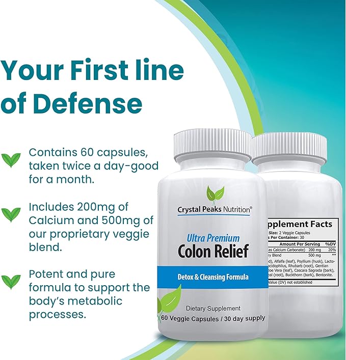 Natural Colon Cleanser Capsules for Constipation Relief and Gut Cleanse Detox - Cascara Sagrada, Psyllium Husk & Bentonite (60 Capsules)