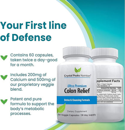 Natural Colon Cleanser Capsules for Constipation Relief and Gut Cleanse Detox - Cascara Sagrada, Psyllium Husk & Bentonite (60 Capsules)