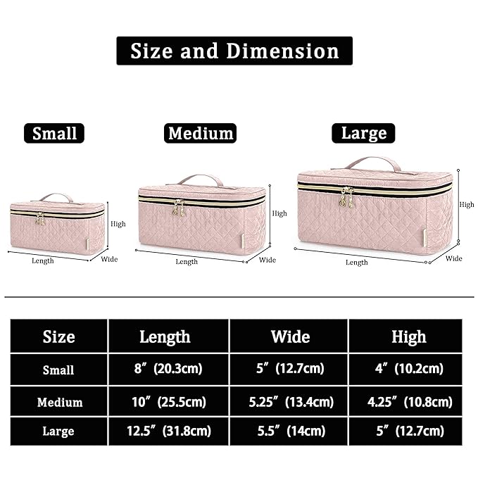 Teamoy Travel Makeup Brush Case, Makeup Train Organizer Bag with Handle for Makeup Brushes(up to 9-inch) and Essentials, Medium, Misty Rose(BAG ONLY)