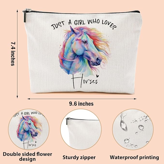 Horse Gifts for Women Makeup Bag, Horse Stuff Cosmetic Bag Travel Organizer Bags Makeup Pouch, Christmas Birthday Animal Lovers Gifts for Horse Lovers Women Girls Friends