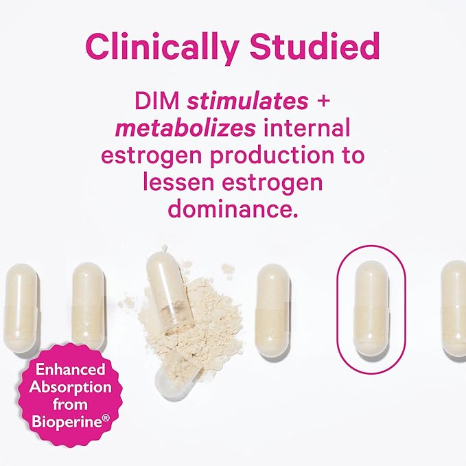 Pink Stork DIM Supplement for Women - Estrogen and Hormone Balance for Menopause, Perimenopause & PMS - DIM 200 mg Plus BioPerine for Mood Support - 60 Day Supply