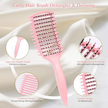 Curl Defining Brush, Vented Curly Hair Brush for Effortlessly Detangling Shaping and Defining Women's Men's Curls on All Wet or Dry Hair Types, Reduces Frizz (Pink)
