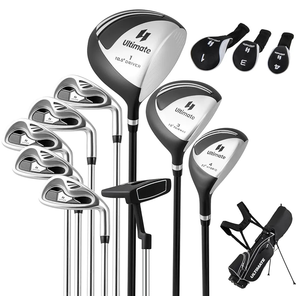 Tangkula 9/10 Pieces Men's Complete Golf Clubs Set Right Hand, Includes 460cc Alloy #1 Driver & #3 Fairway Wood & #4 Hybrid & #6/#7/#8/#9/#P Irons & Putter, Golf Club Set