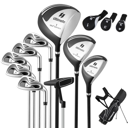 Tangkula 9/10 Pieces Men's Complete Golf Clubs Set Right Hand, Includes 460cc Alloy #1 Driver & #3 Fairway Wood & #4 Hybrid & #6/#7/#8/#9/#P Irons & Putter, Golf Club Set