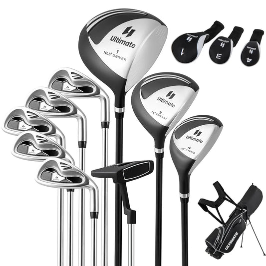 Tangkula 9/10 Pieces Men's Complete Golf Clubs Set Right Hand, Includes 460cc Alloy #1 Driver & #3 Fairway Wood & #4 Hybrid & #6/#7/#8/#9/#P Irons & Putter, Golf Club Set