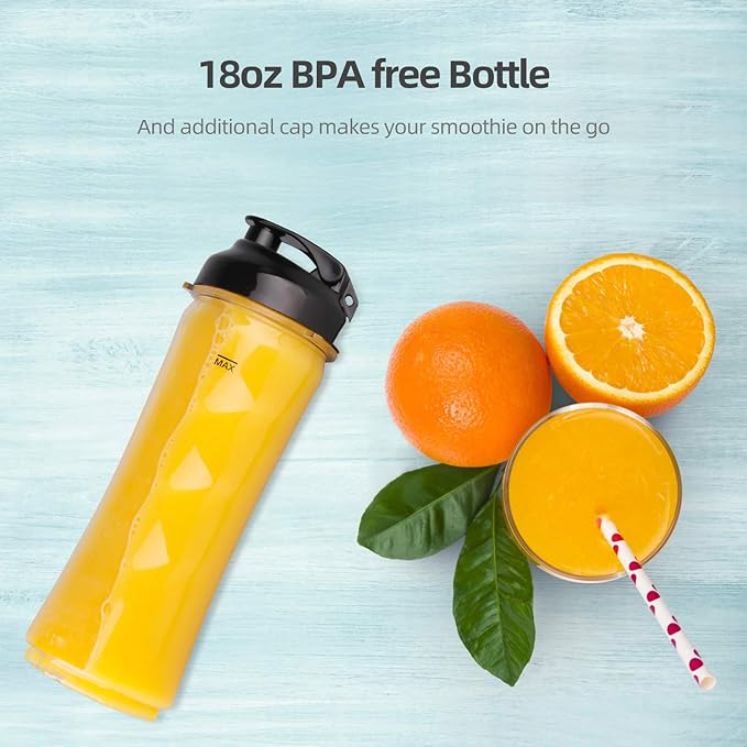 La Reveuse Smoothies Blender 300 Watt with 18 oz BPA-free Portable Travel Sports Bottle (Black)