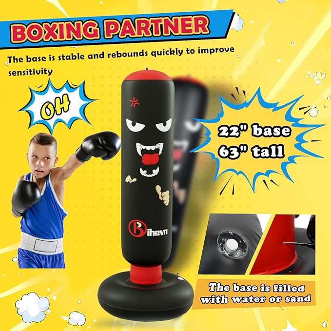 Children's Boxing Bag Set: Inflatable Sandbag + Gloves + Air Pump. It's Fun and Safe, relieves Stress, Serves as a Sports Toy and an Outlet for Kids Aged 3-12, and is an Excellent Gift Choice.