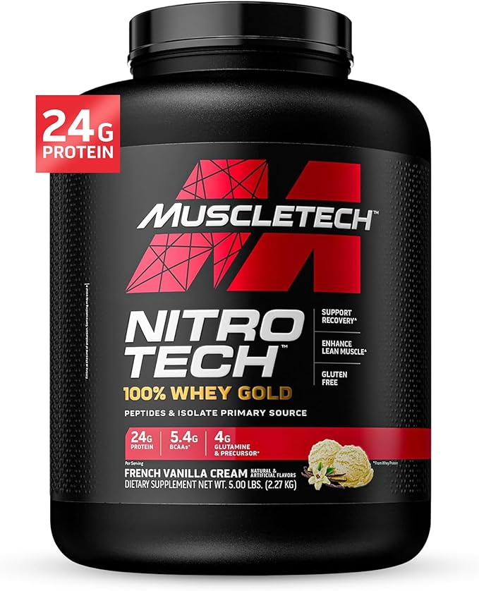 Whey Protein Powder , MuscleTech Nitro-Tech Whey Gold Protein Powder , Whey Protein Isolate Smoothie Mix , Protein Powder for Women & Men , Vanilla Protein Powder, 5 lbs (69 Serv)-package varies