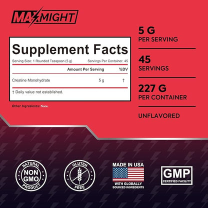 Creatine Monohydrate Powder, Micronized, 5g Per Serving, Unflavored & Highly Soluble, No Filler, Build Muscle & Enhance Performance for Men & Women, 45 Servings