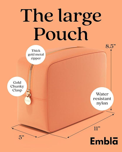 Embla Makeup Bag Travel Cosmetics Pouch and Toiletry Bag, Nylon Zipper Pouch Purse, Cute Make Up Organizer Storage Tote for Women Girls, Waterproof Travel Skincare Case, Large Makeup Bags, Apricot