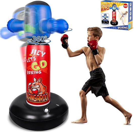Punching Bag for Kids, Hyperzoo 360°Rotating Inflatable Kids Heavy Punching Bags, Freestanding Heavy Boxing Bag Toy Christmas Birthday Gift for Boys Girls 3-12 Karate, Taekwondo