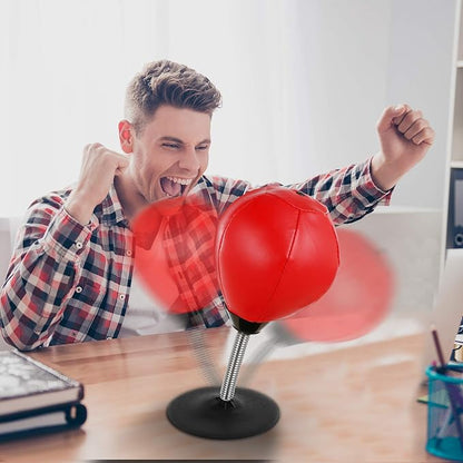 Goldboy Stress Buster - Desktop Punching Bag with Stand and 2 Extra Balls, Boxing Reflex Bag (Red)