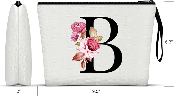 Vavabox A-Z Personalized Makeup Bag, Birthday Gifts for Women Mom, Gifts for Best Friend, Bride Bridesmaid Cosmetic bag (B, White)