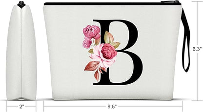 Vavabox A-Z Personalized Makeup Bag, Birthday Gifts for Women Mom, Gifts for Best Friend, Bride Bridesmaid Cosmetic bag (B, White)