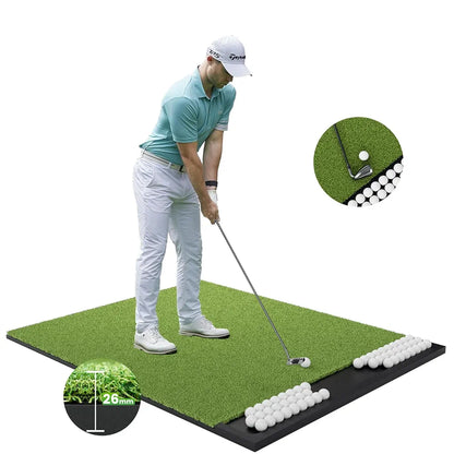 Integrated 5x4ft & 6x4ft Golf Mat with Ball Tray, Thickening Golf Mats Practice Outdoor & Indoor, Artificial Turf Matt with 3 Tees for Hitting, Driving, Chipping, Swing in Backyard, Garage or Basement