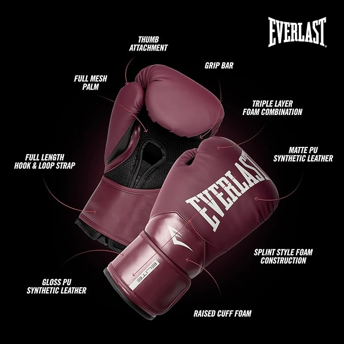 Everlast Elite 2 Boxing Gloves, Pro Training Gloves for Men and Women, Secure Fit Hook and Loop Closure & Ventilation, Heavy Bag & Speedbag Training.